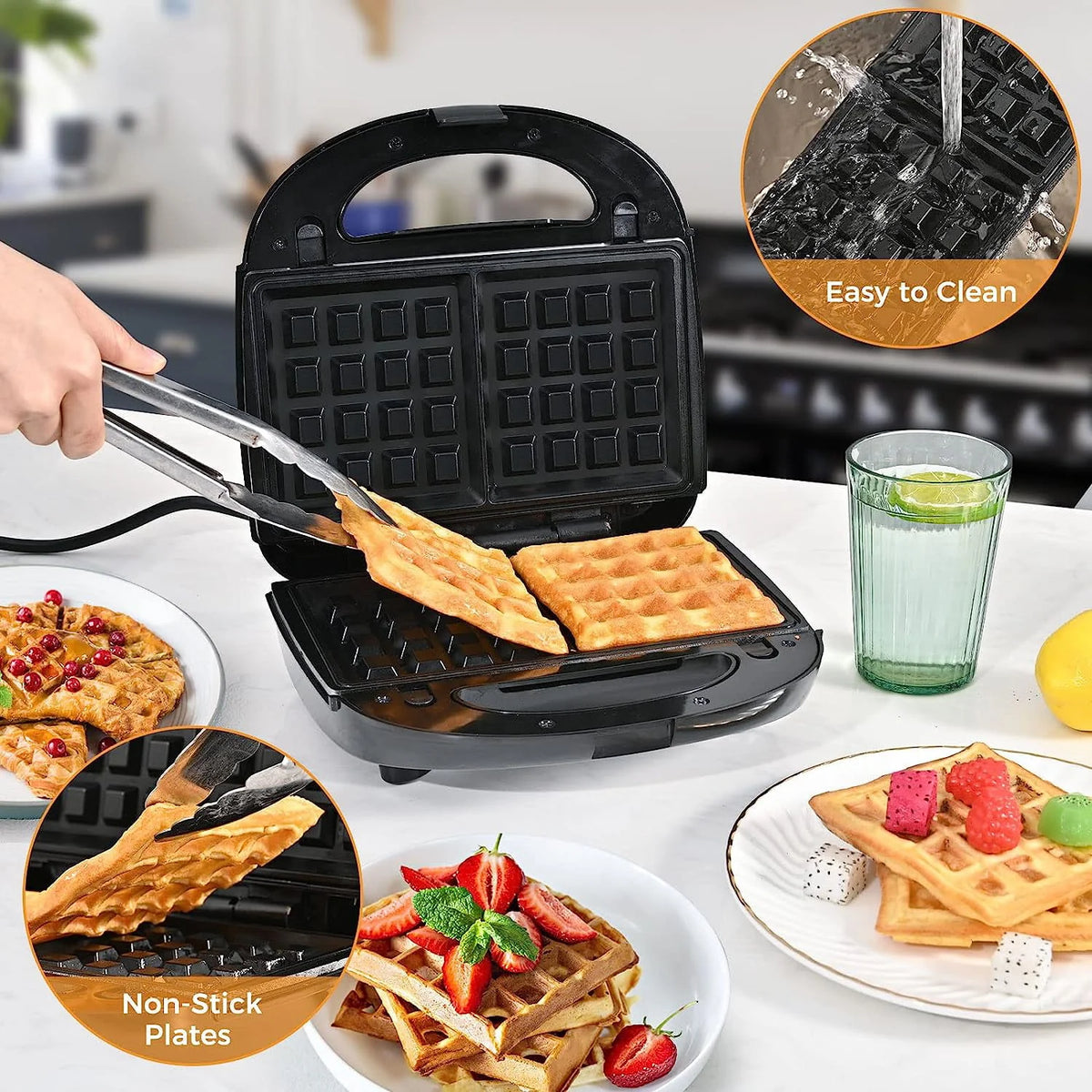6-in-1 Non-Stick Waffle Maker Panini Press Sandwich Maker U887402
