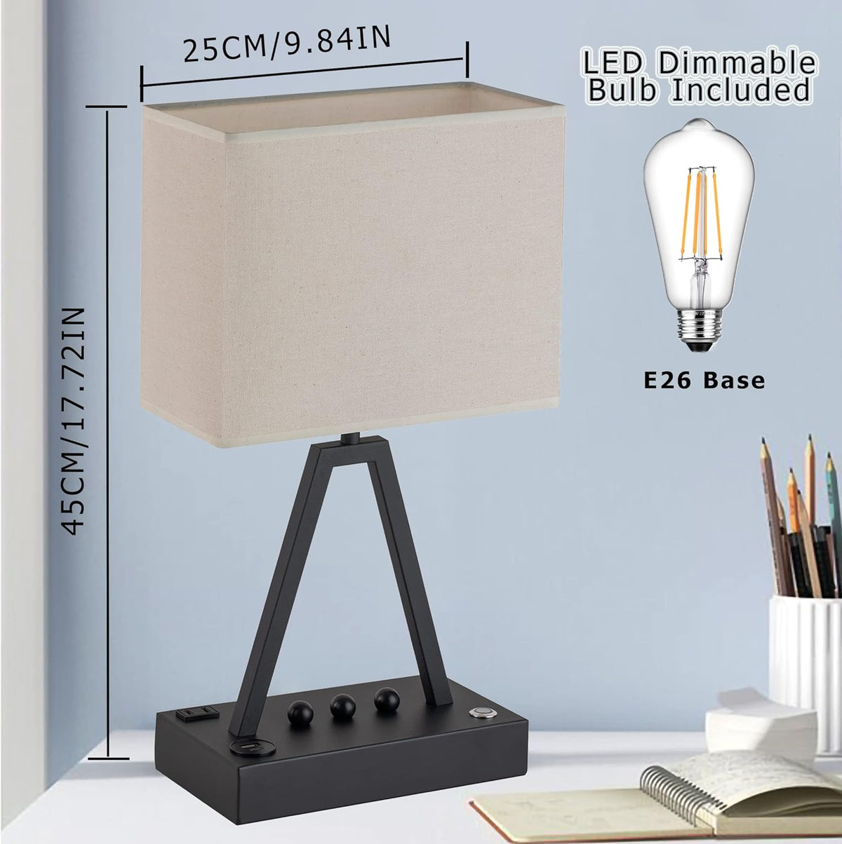 36W 2 Port USB C Fast Charger Table Lamp with USB A R154407