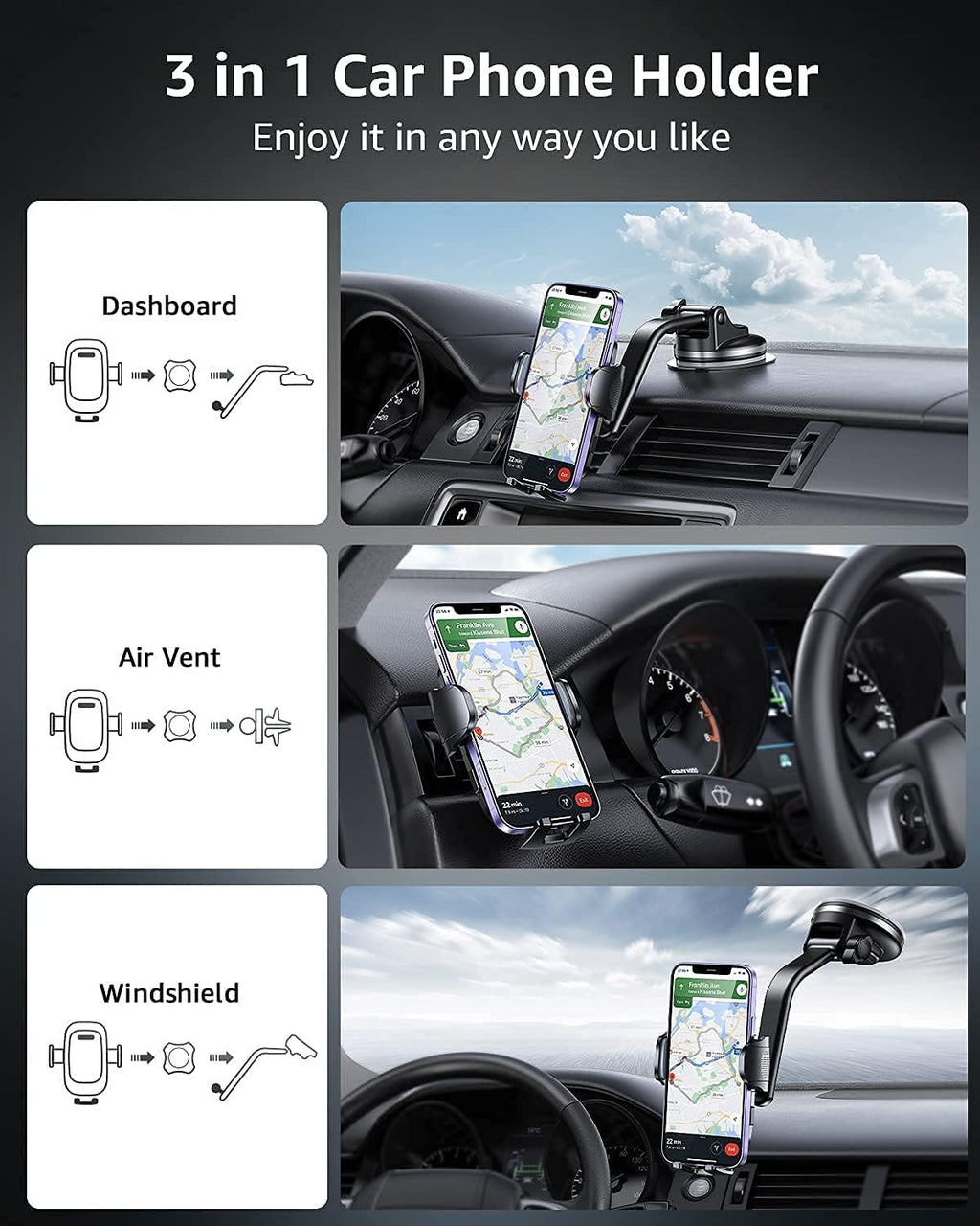 Grey Suction Cup Car Phone Holder Mount W8408