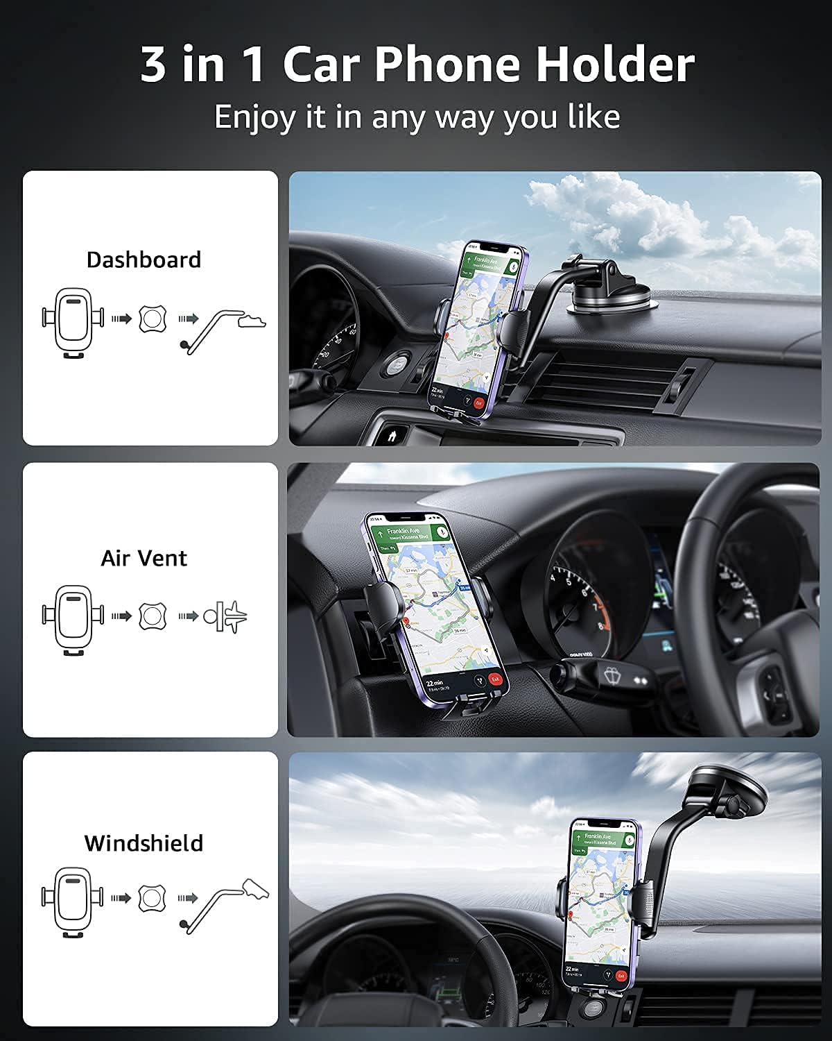 Grey Suction Cup Car Phone Holder Mount W8408