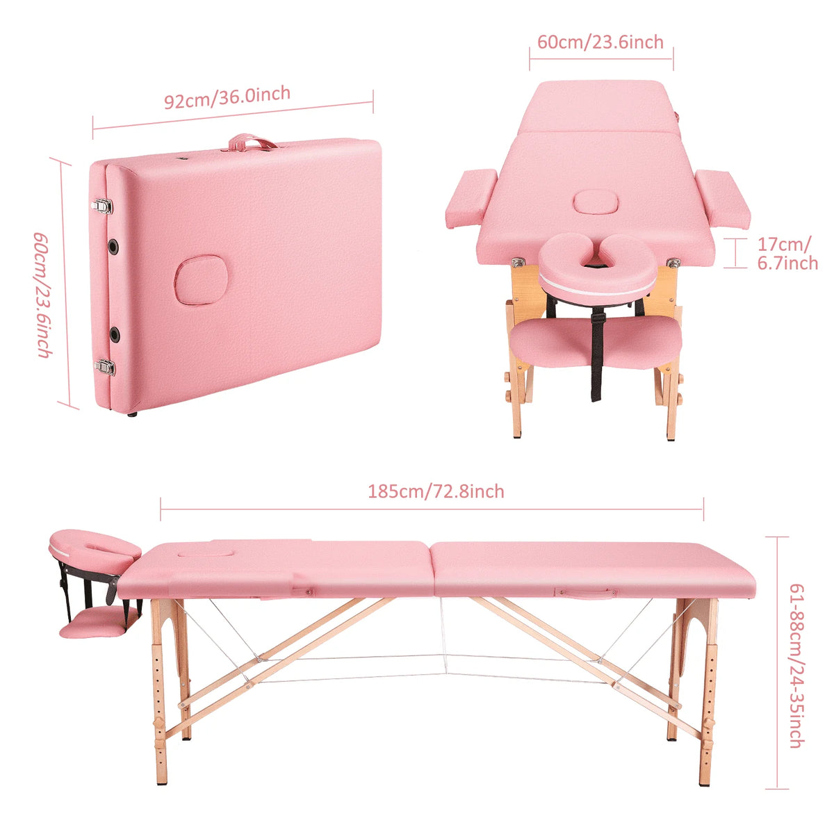 Pink Portable Massage Table 84 Inches 2 Fold Adjustable N89321