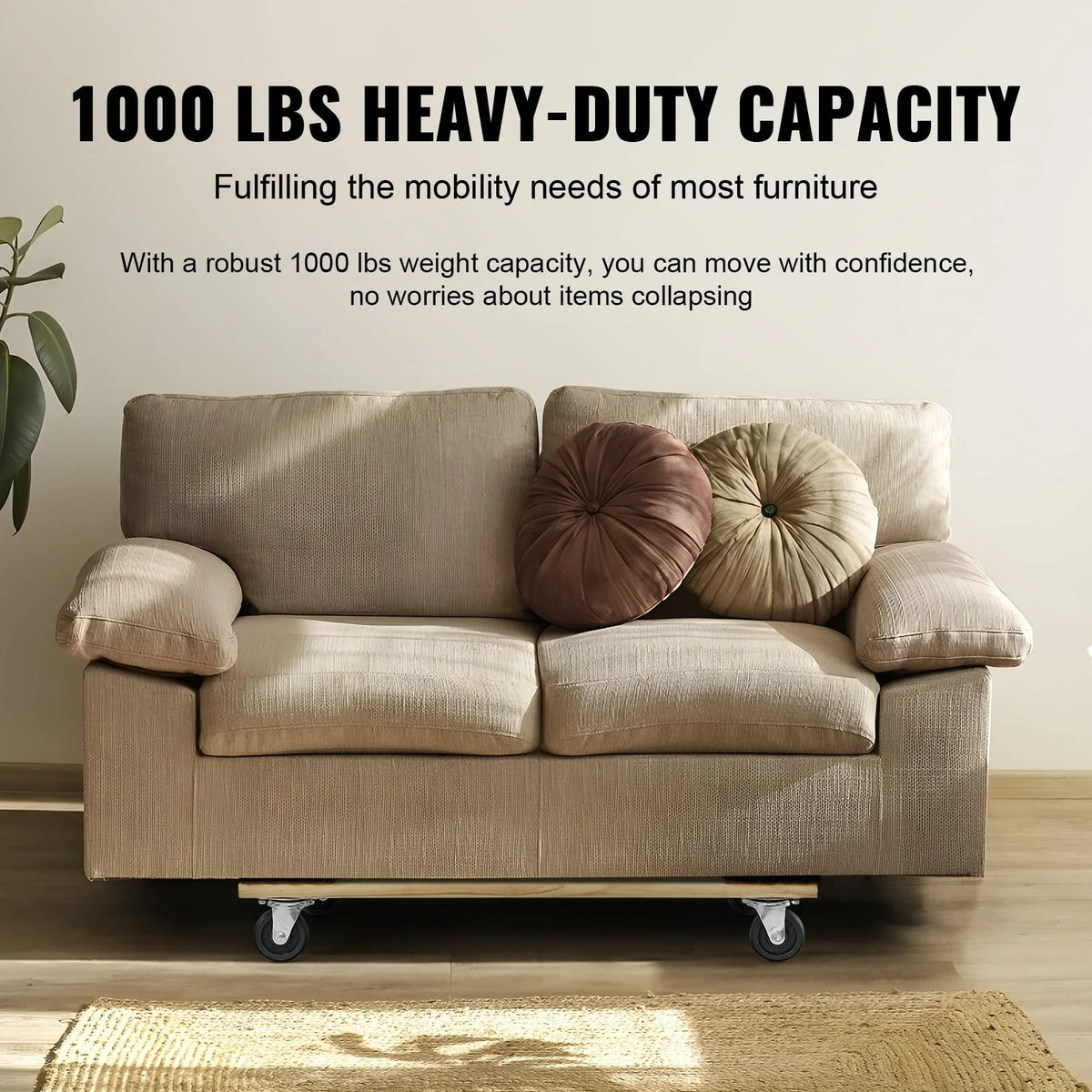 Furniture Dolly 1000 lb Capacity 4 Rolling Wheels Wood Z282143