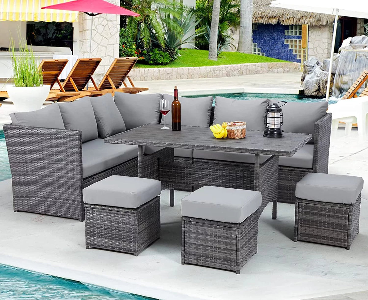7 Piece Rattan Wicker Patio Conversation Set E392
