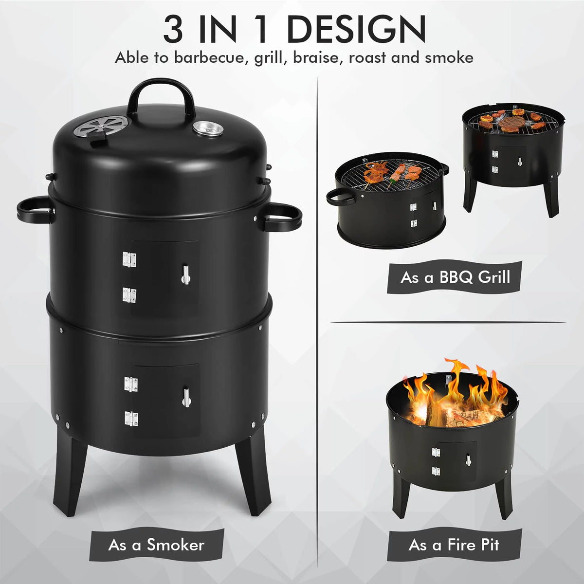 Charcoal Smoker Grill with Detachable 2 Layer C416