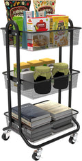 3 Tier Metal Rolling Utility Cart with Locking Wheels O854969