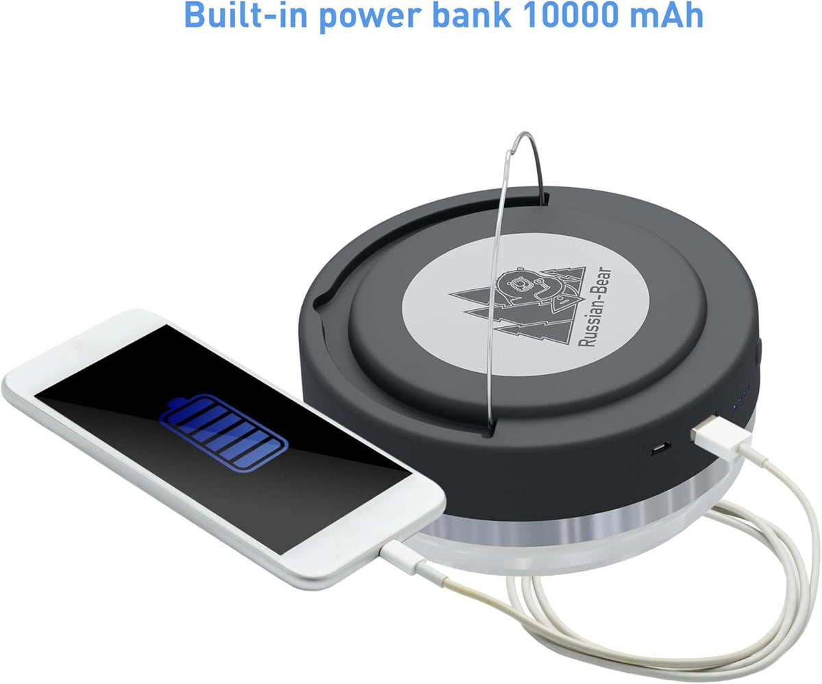 Camping LED Lamp Lantern with USB Power Bank 10000 mAh 3400 Lumen 80W Portable with Magnet Black F309868