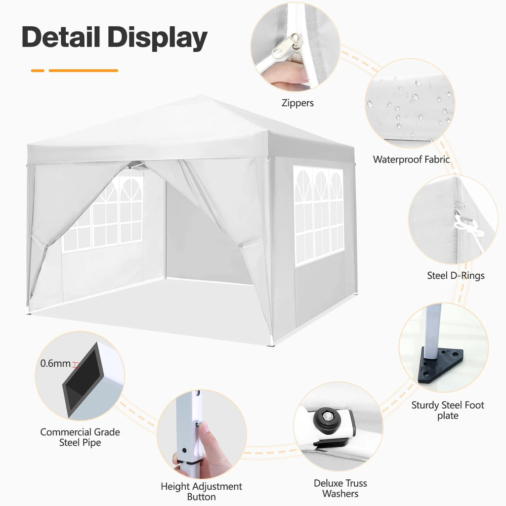 10'x 10' Pop up Canopy with 4 Removable Sidewalls & Carrying Bag, White N841