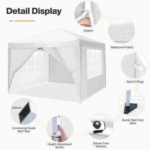 10'x 10' Pop up Canopy with 4 Removable Sidewalls & Carrying Bag, White N841