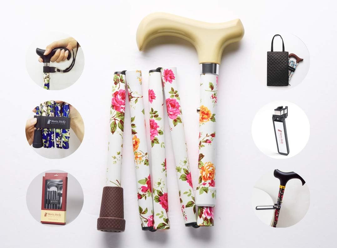 Folding Adjustable Walking Cane with Cane Bag and Reflective Cane Holder D929