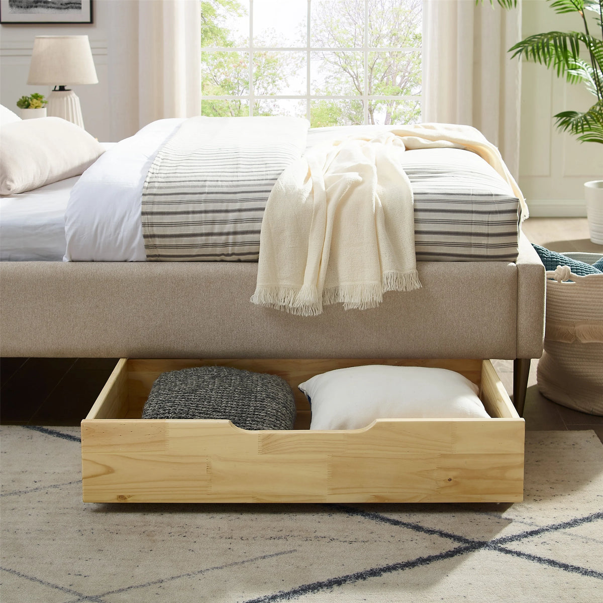 Solid Wood Under Bed Storage Drawer with 4-Wheels W157306