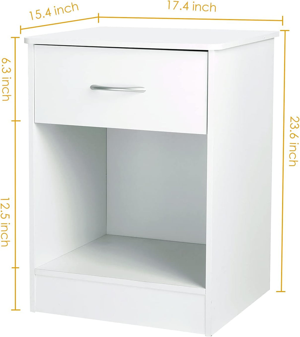White Nightstand with Drawer W366
