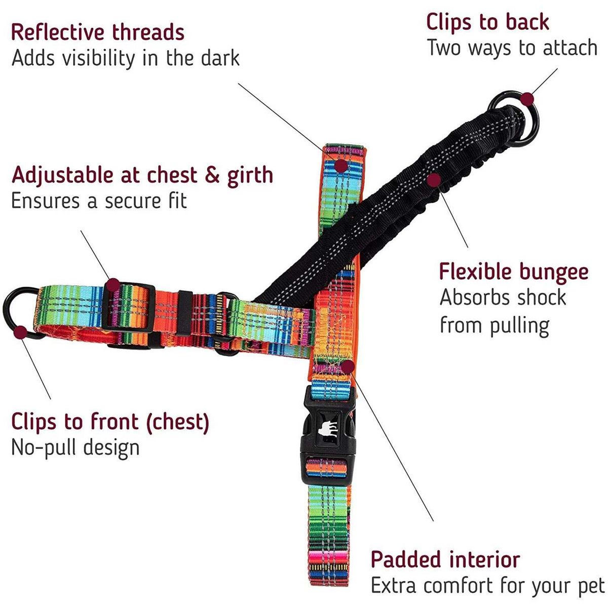 Reflective No Pull Dog Harness with Bungee Handle U224829