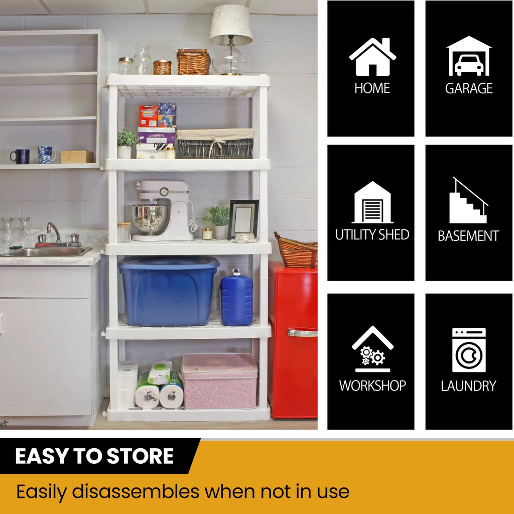5 Shelf Plastic Shelving, 2 Pack, White, 750 lbs Capacity A94927