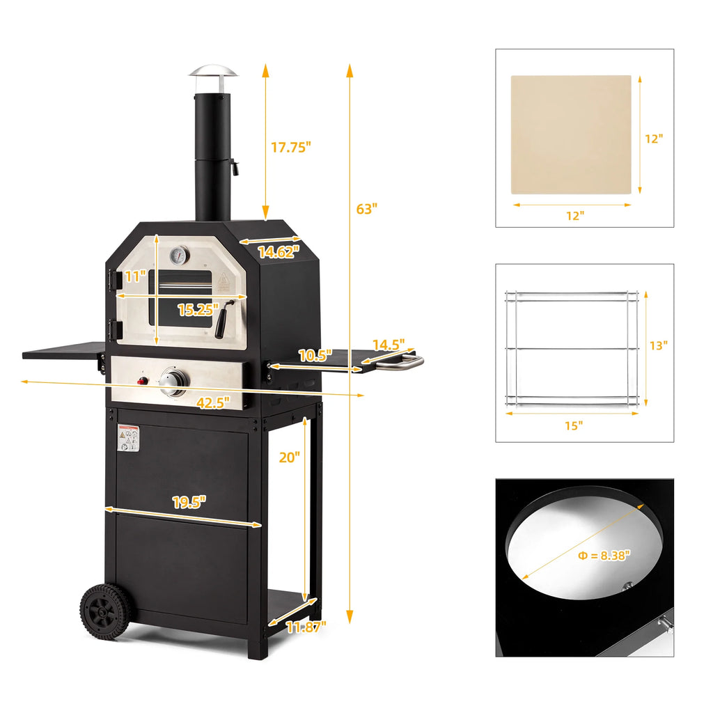 12 Propane Gas Pizza Oven with 2 Foldable Shelves and Wheels W1795