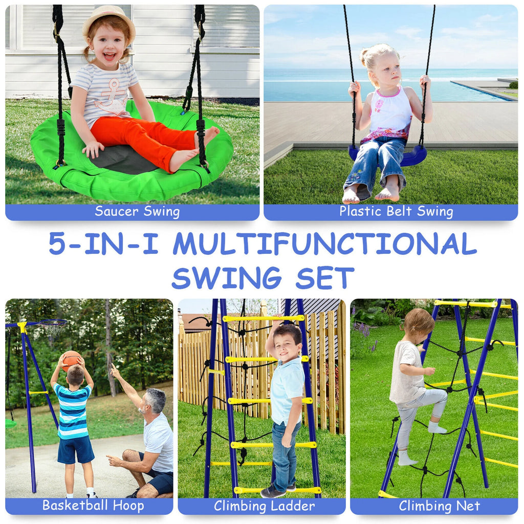 Kids Swing Set with Basketball Hoop & Climbing Ladder S96014