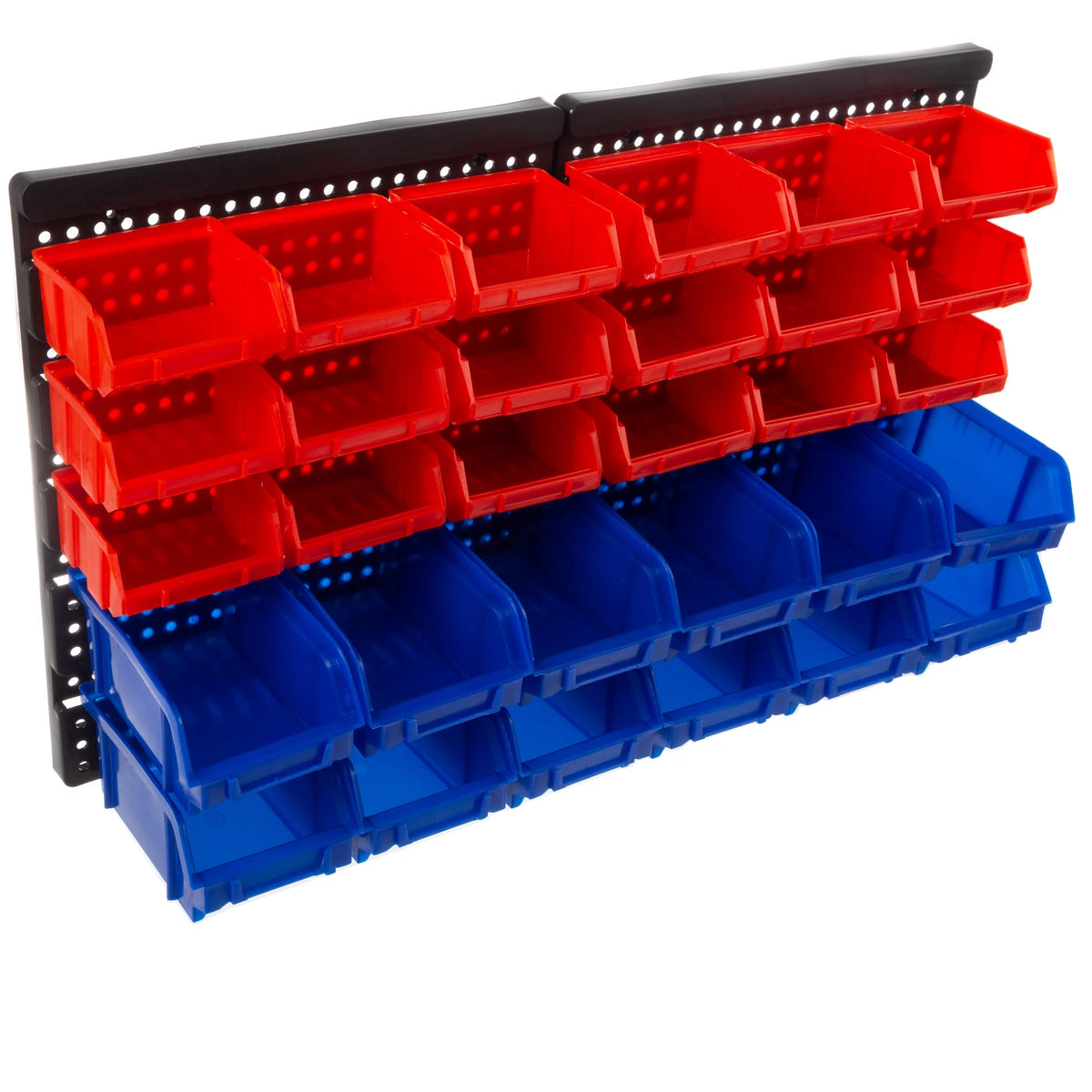 Wall-Mounted Garage Storage Bins 30-Compartment Black Red Blue K64524
