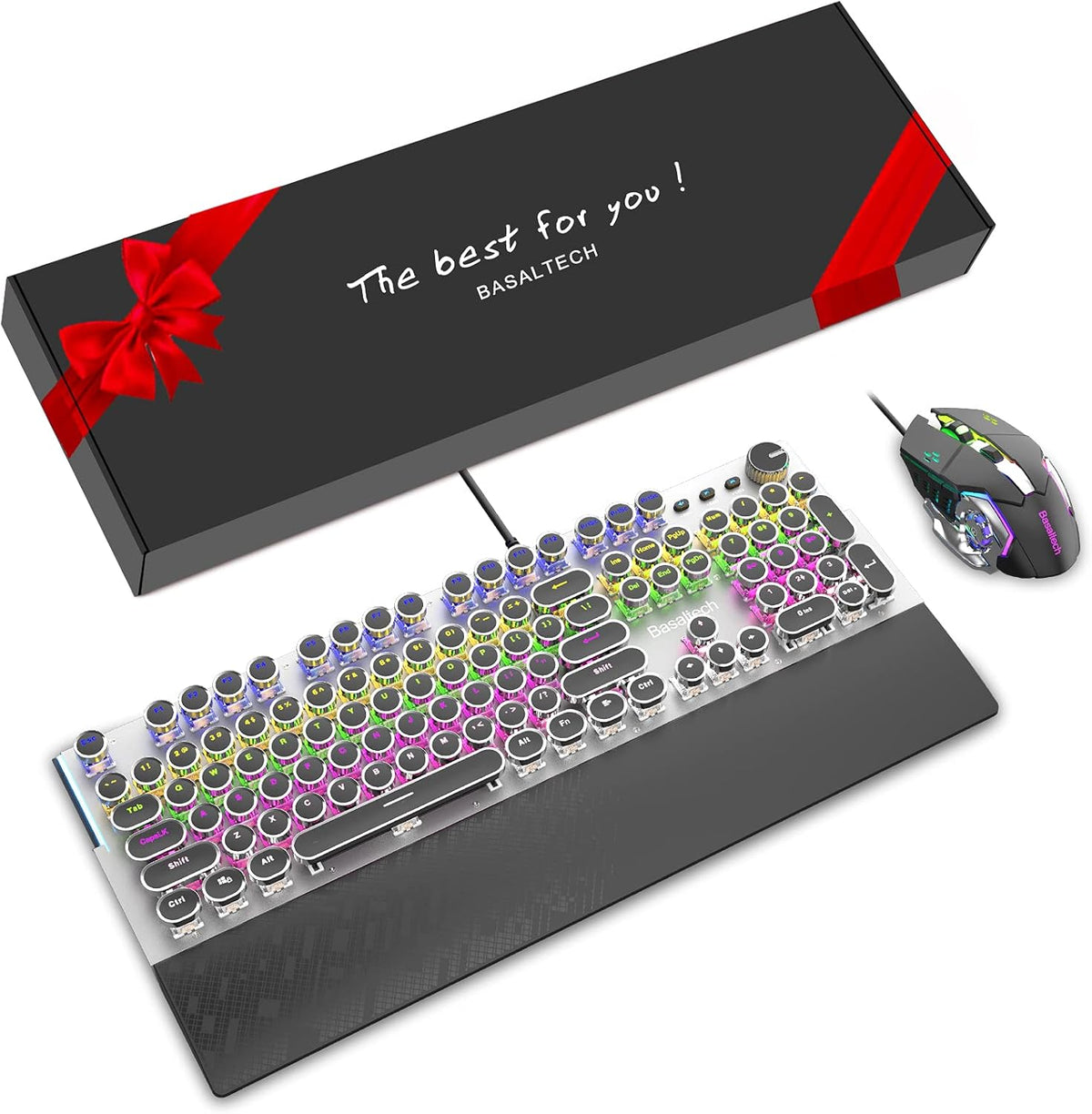 Pink Mechanical Gaming Keyboard with Wrist Rest and Mouse N83617