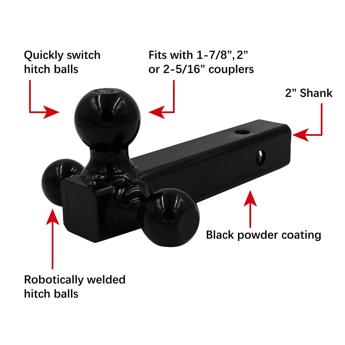 Black Steel Tri-Ball Trailer Hitch Mount H88052