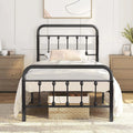Twin Size Black Platform Bed Frame with Headboard J153