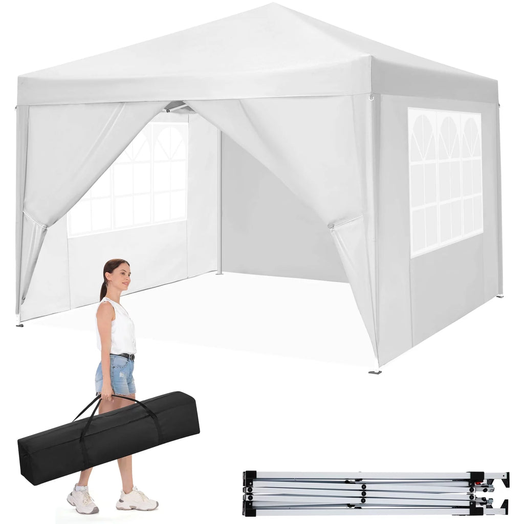 10'x 10' Pop up Canopy with 4 Removable Sidewalls & Carrying Bag, White N841