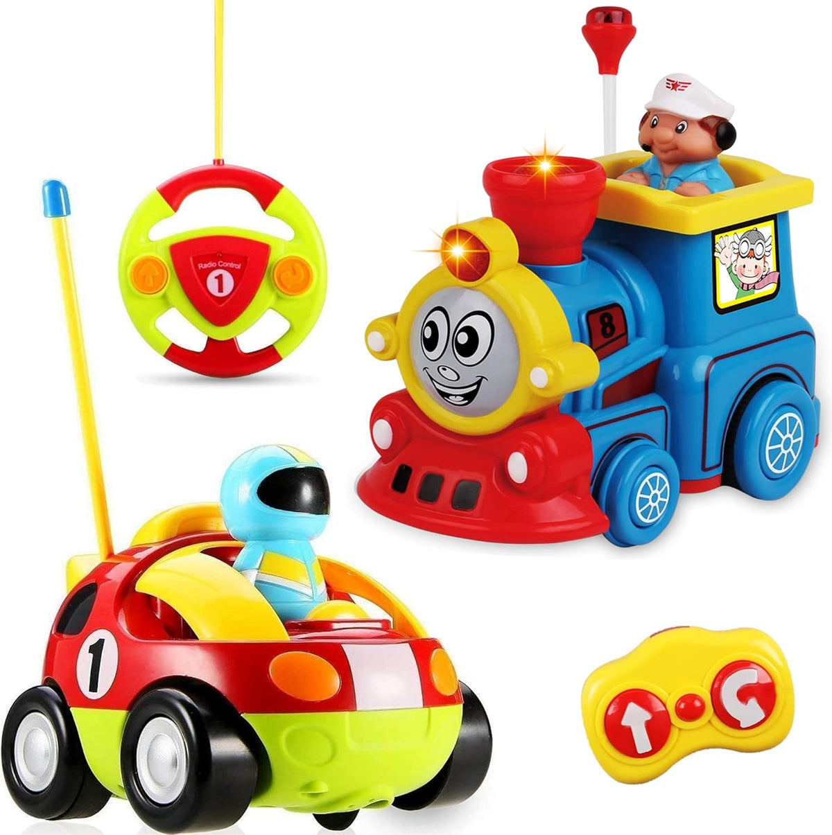 Remote Control Cartoon Race Car and Train Locomotive RC Toys, Pack of 2 Z57189