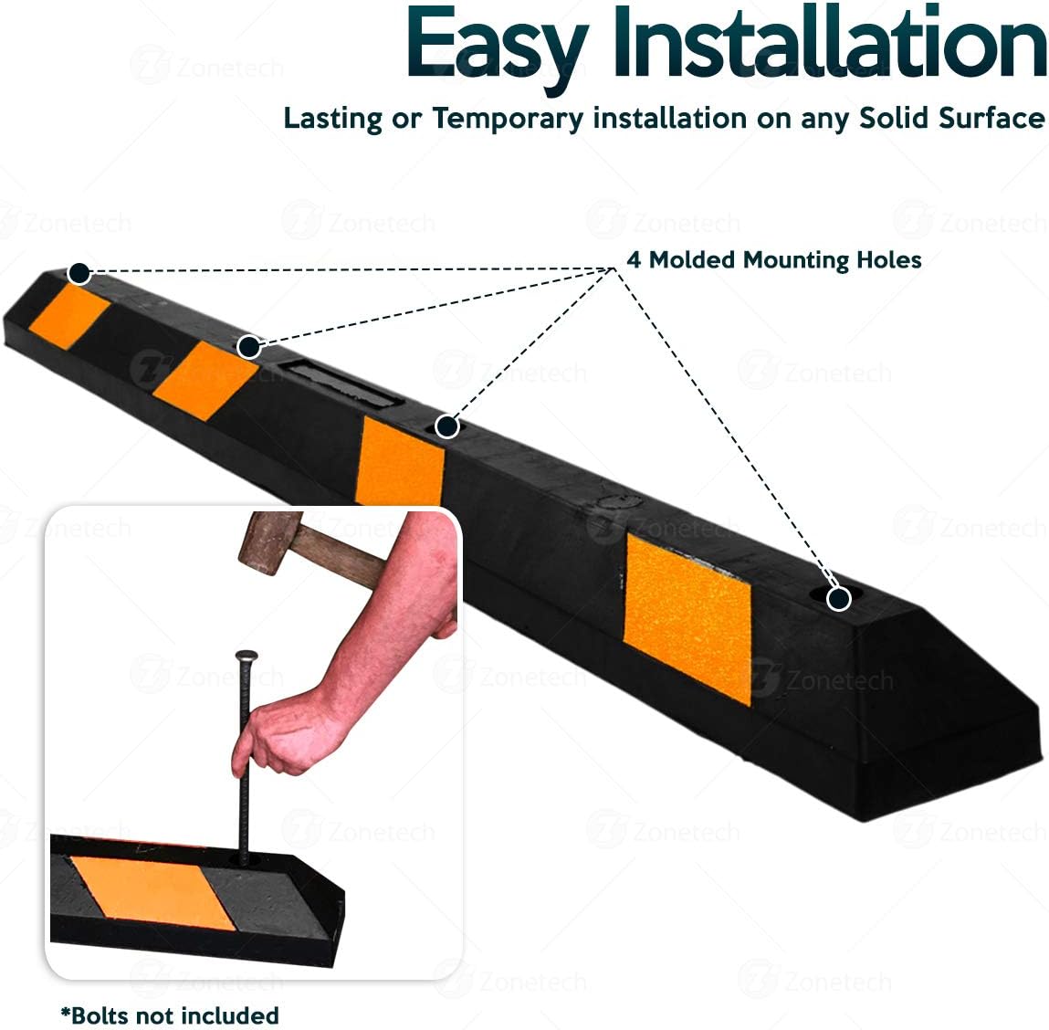 Large Heavy Duty Rubber Parking Curb with Yellow Reflective Tape W778748