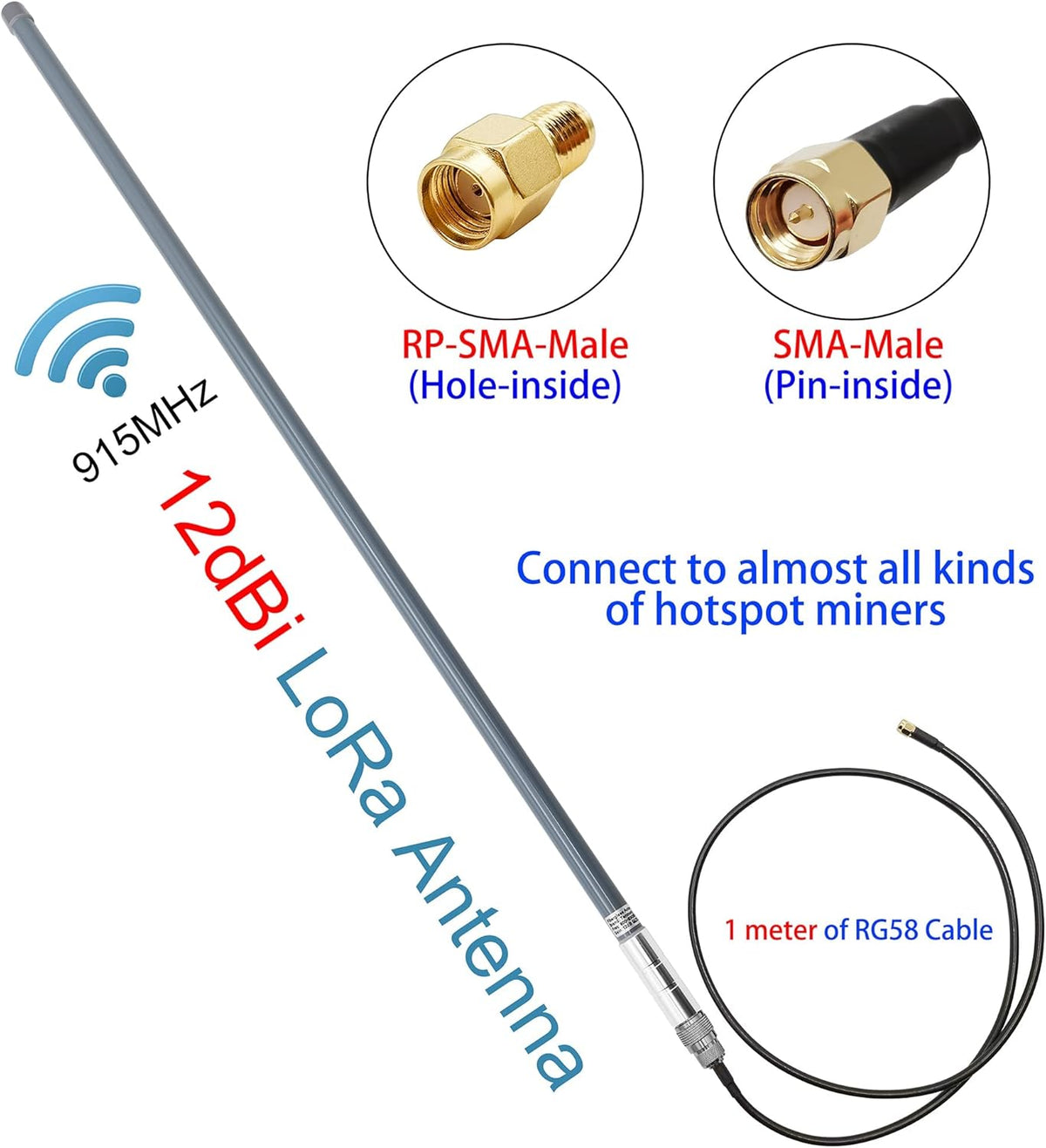 12dBi LoRa Gateway Antenna with 3.3ft N-Female to SMA-Male Extension Cable D676