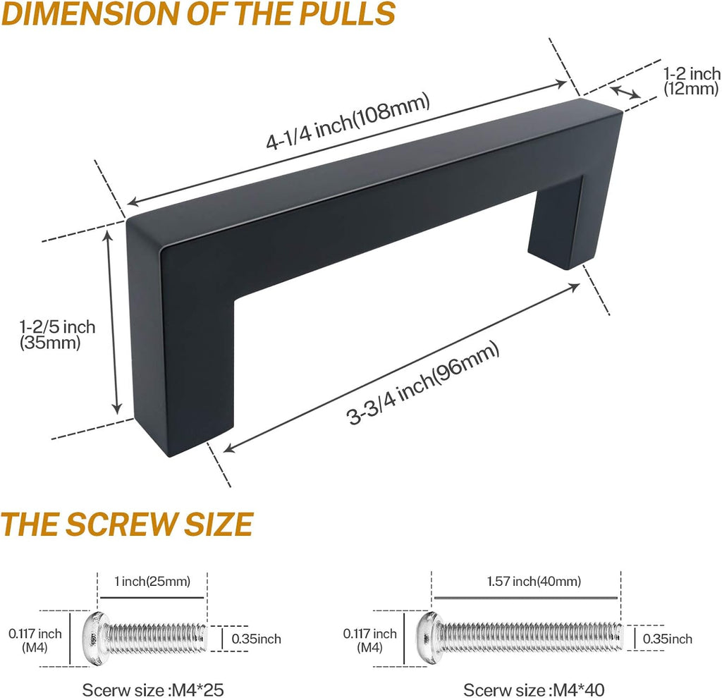 25 Pack 3-3/4 Inch Matte Black Cabinet Pulls H8664