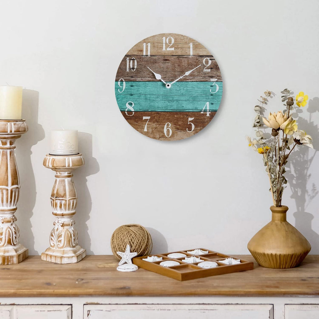 Rustic Coastal Wood Round Wall Clock B774