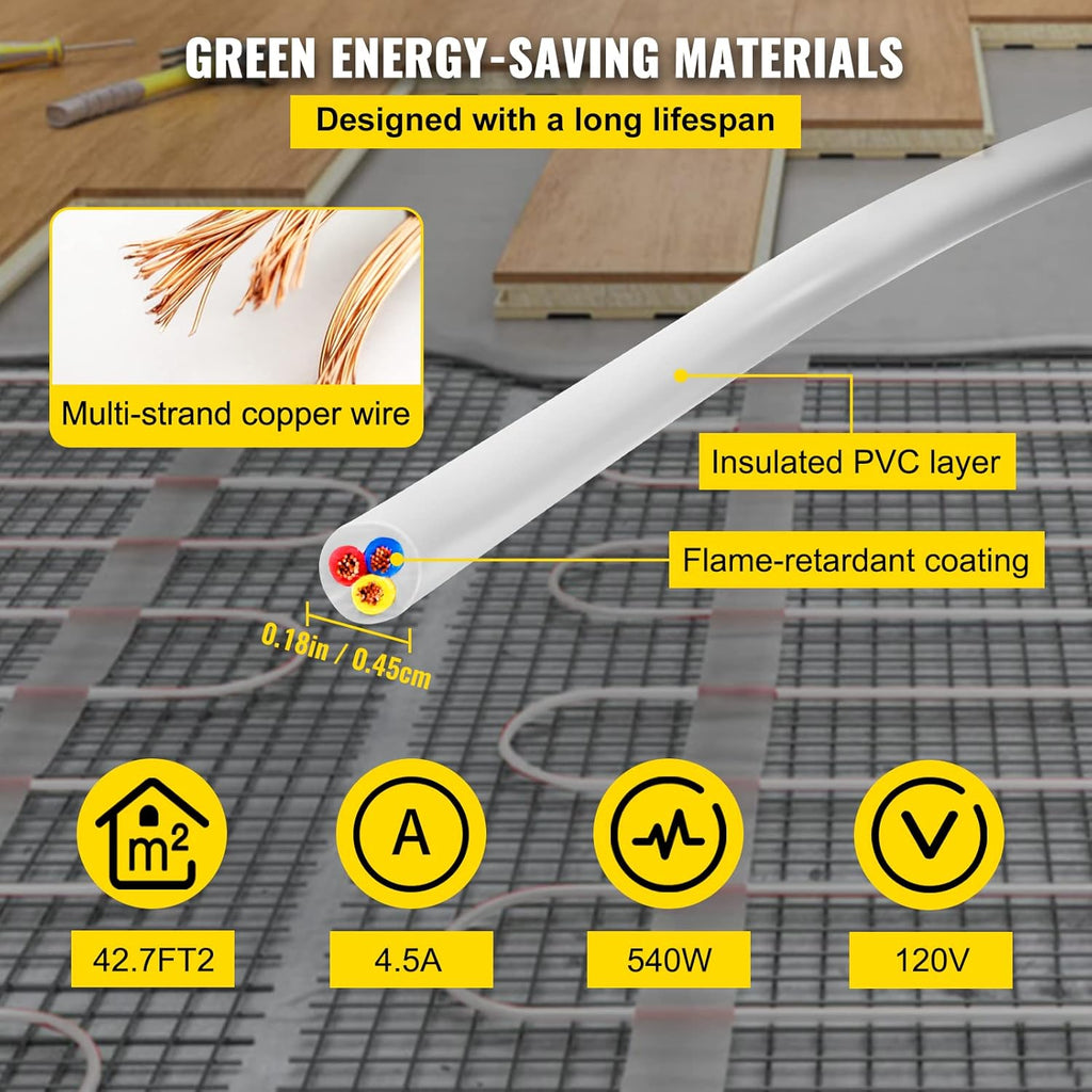 Floor Heating Cable 42.7 Square Feet Waterproof Insulated with Temperature Control Panel V83984