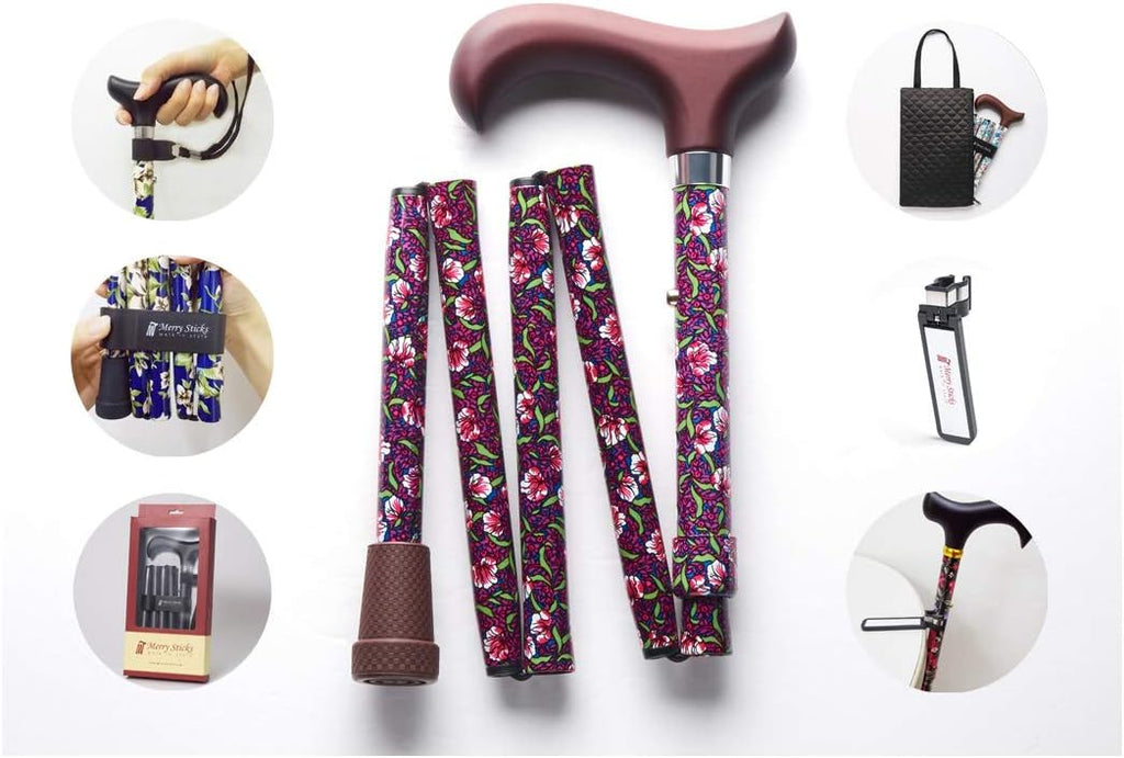 Folding Adjustable Walking Cane with Cane Bag and Reflective Cane Holder D929