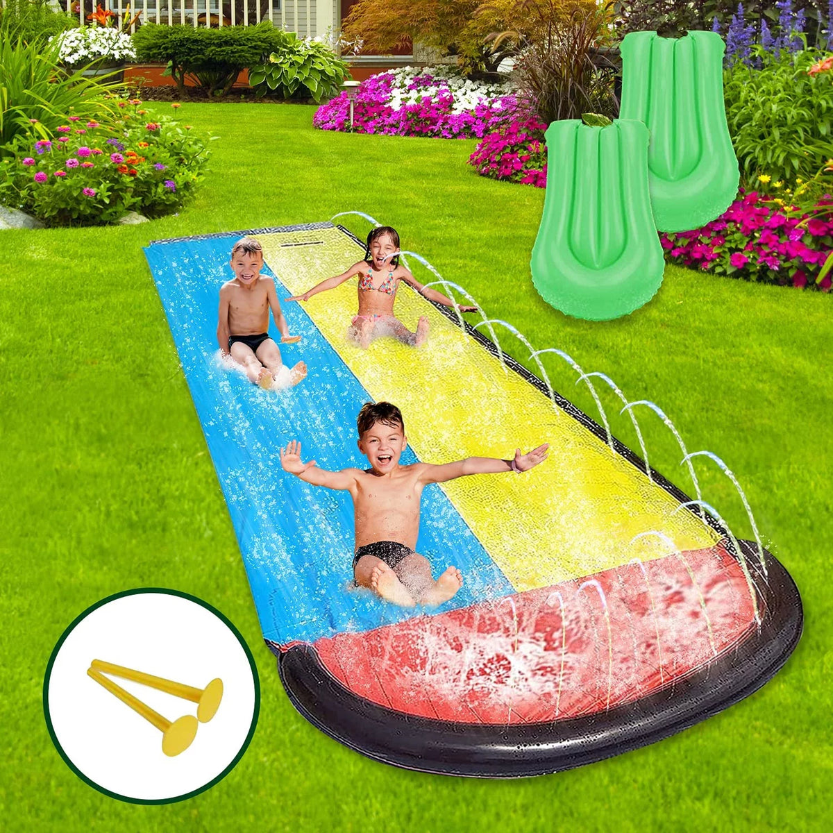 15.5Ft Inflatable Lawn Water Slide and Crash Pad A5521