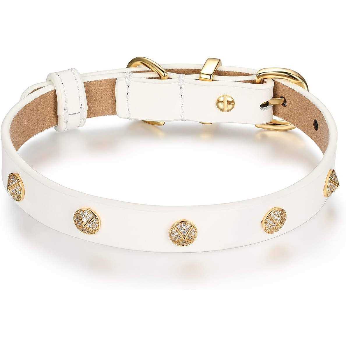 Genuine Leather & Microfiber Bejeweled Circular Stud Dog Collar H3265