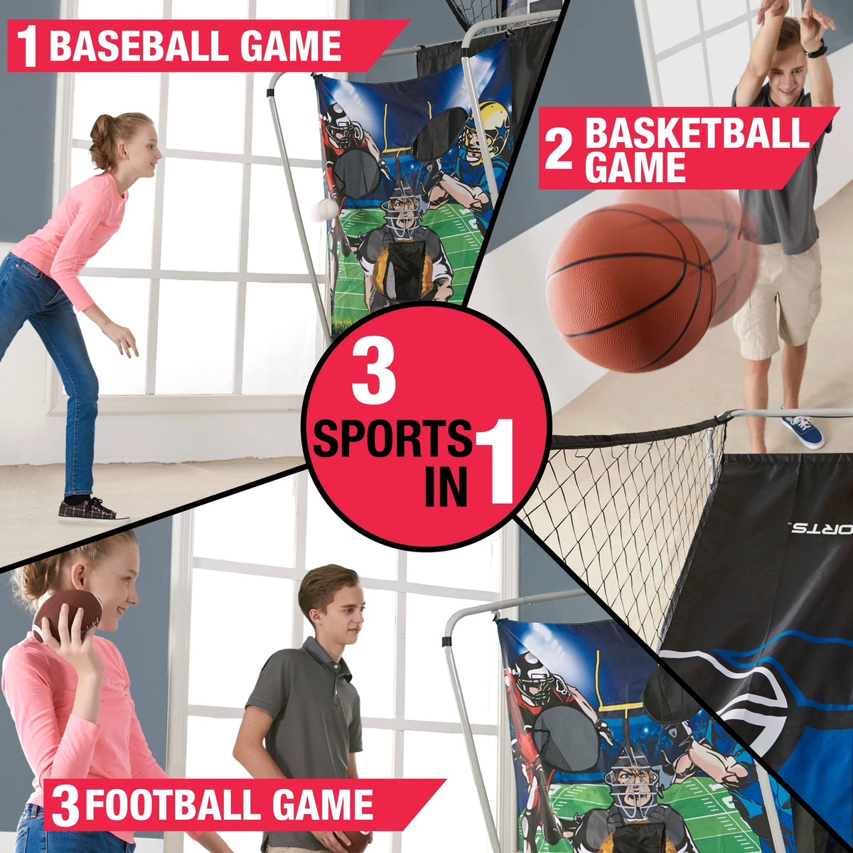 3 in 1 Basketball Football Baseball Game with LED Scoring System D69147