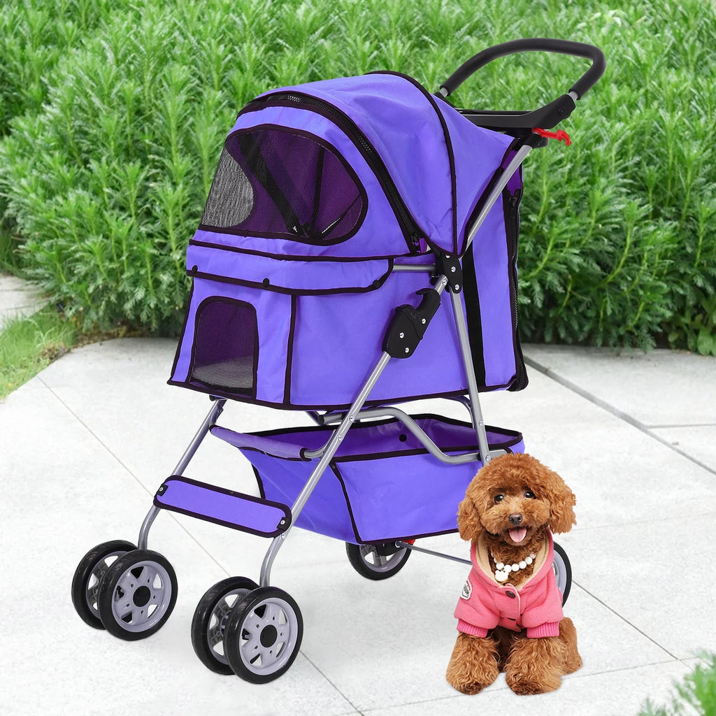 4 Wheels Foldable Pet Stroller with Storage Basket Z896283