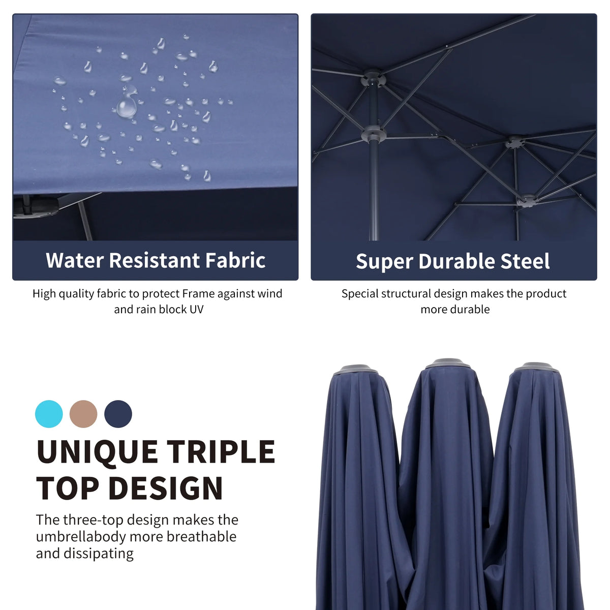 13 FT Patio Umbrella with Easy Crank, Dark Blue O618472