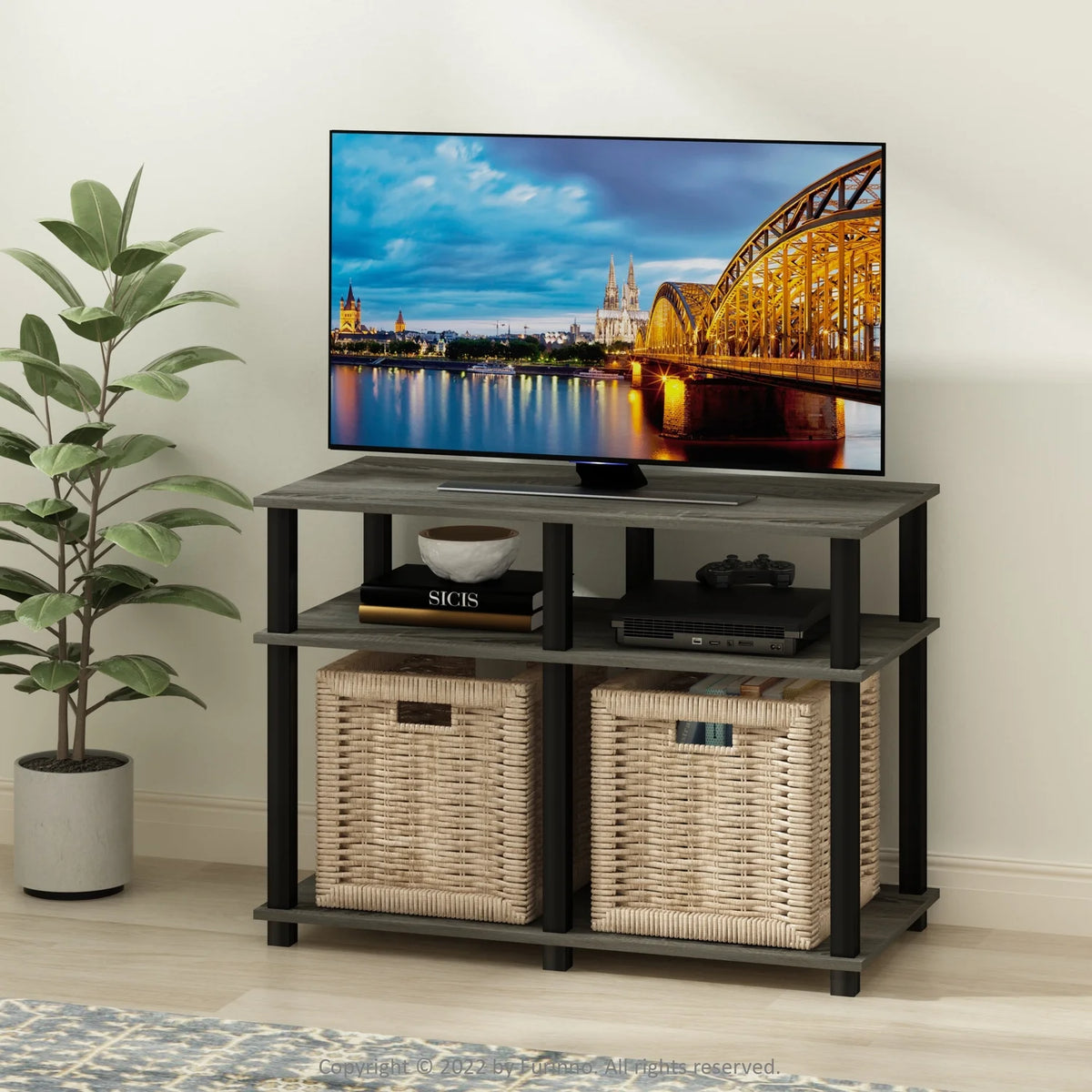 French Oak Black TV Stand up to 40 Inch Y371