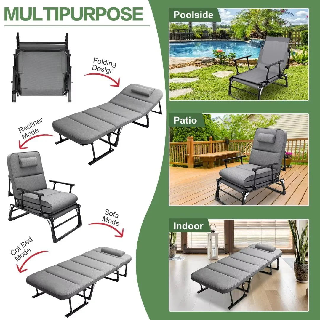 5-Fold Adjustable Folding Camping Cot with Pillow X143002