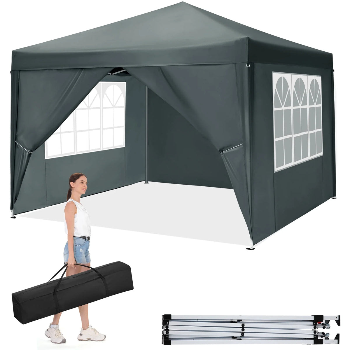 10'x 10' Pop up Canopy with 4 Removable Sidewalls & Carrying Bag, White N841