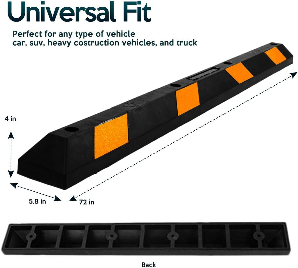 Large Heavy Duty Rubber Parking Curb with Yellow Reflective Tape W778748