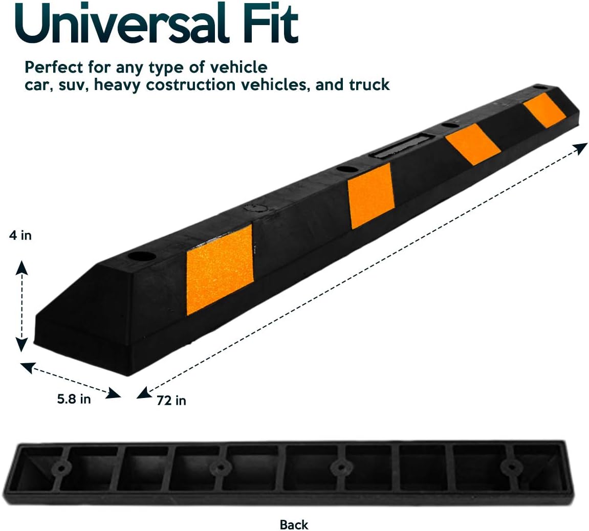 Large Heavy Duty Rubber Parking Curb with Yellow Reflective Tape W778748