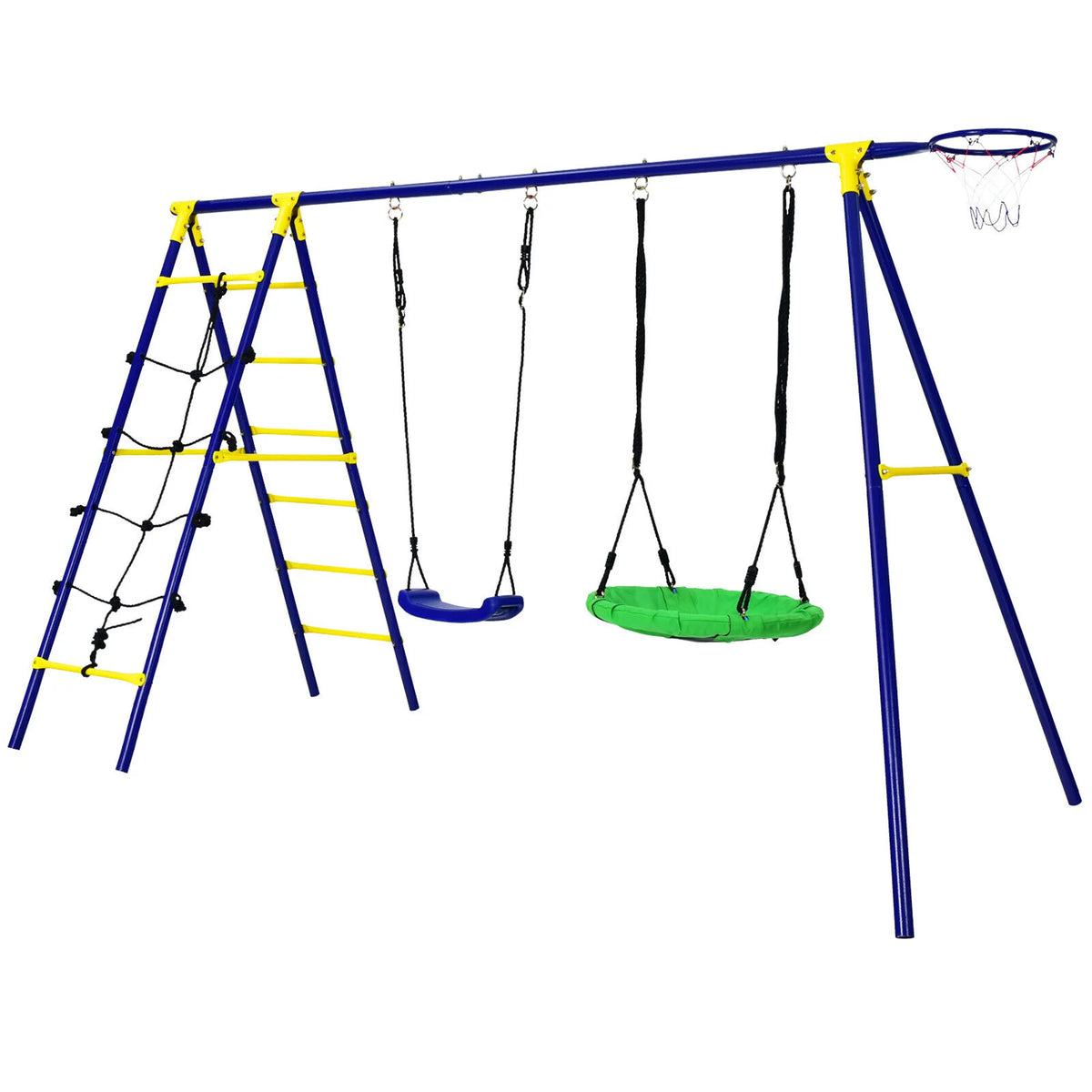 Kids Swing Set with Basketball Hoop & Climbing Ladder S96014