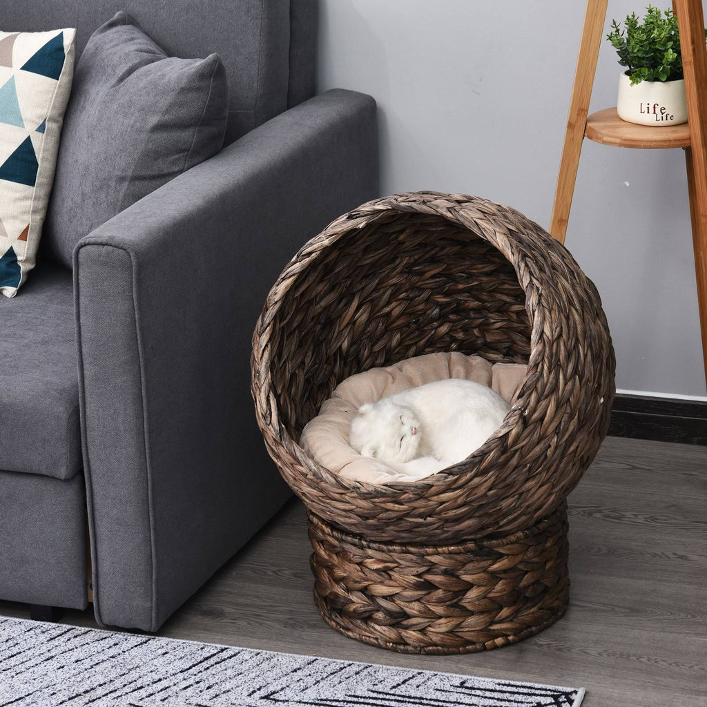 Hooded Rattan Wicker Elevated Cat House with Mat V294