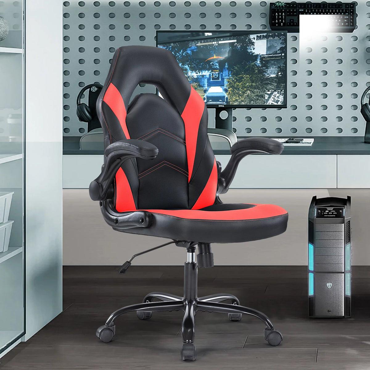 Black and White Ergonomic Office Chair with Lumbar Support E86309
