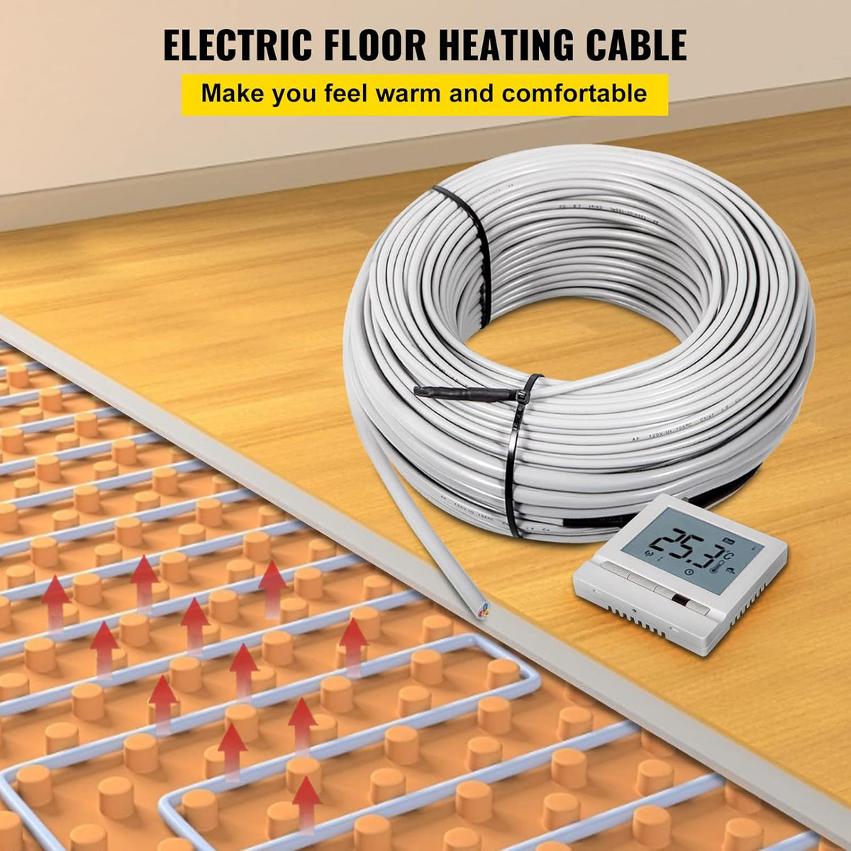 Floor Heating Cable 42.7 Square Feet Waterproof Insulated with Temperature Control Panel V83984