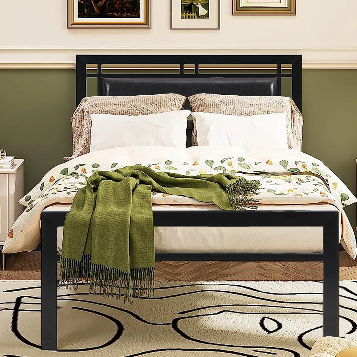 Twin Size Black Platform Bed Frame with Headboard J153