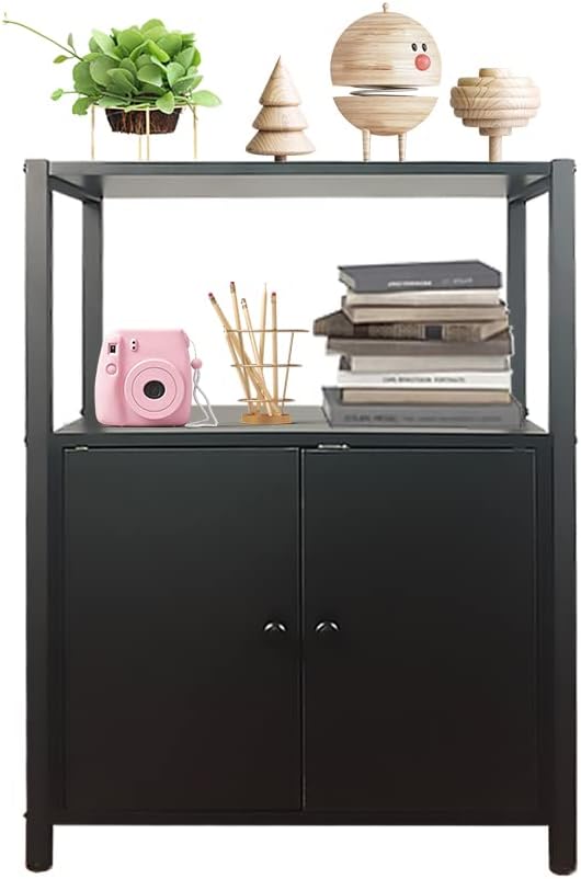 2-Tier Black Bookshelf with 2 Doors H834432