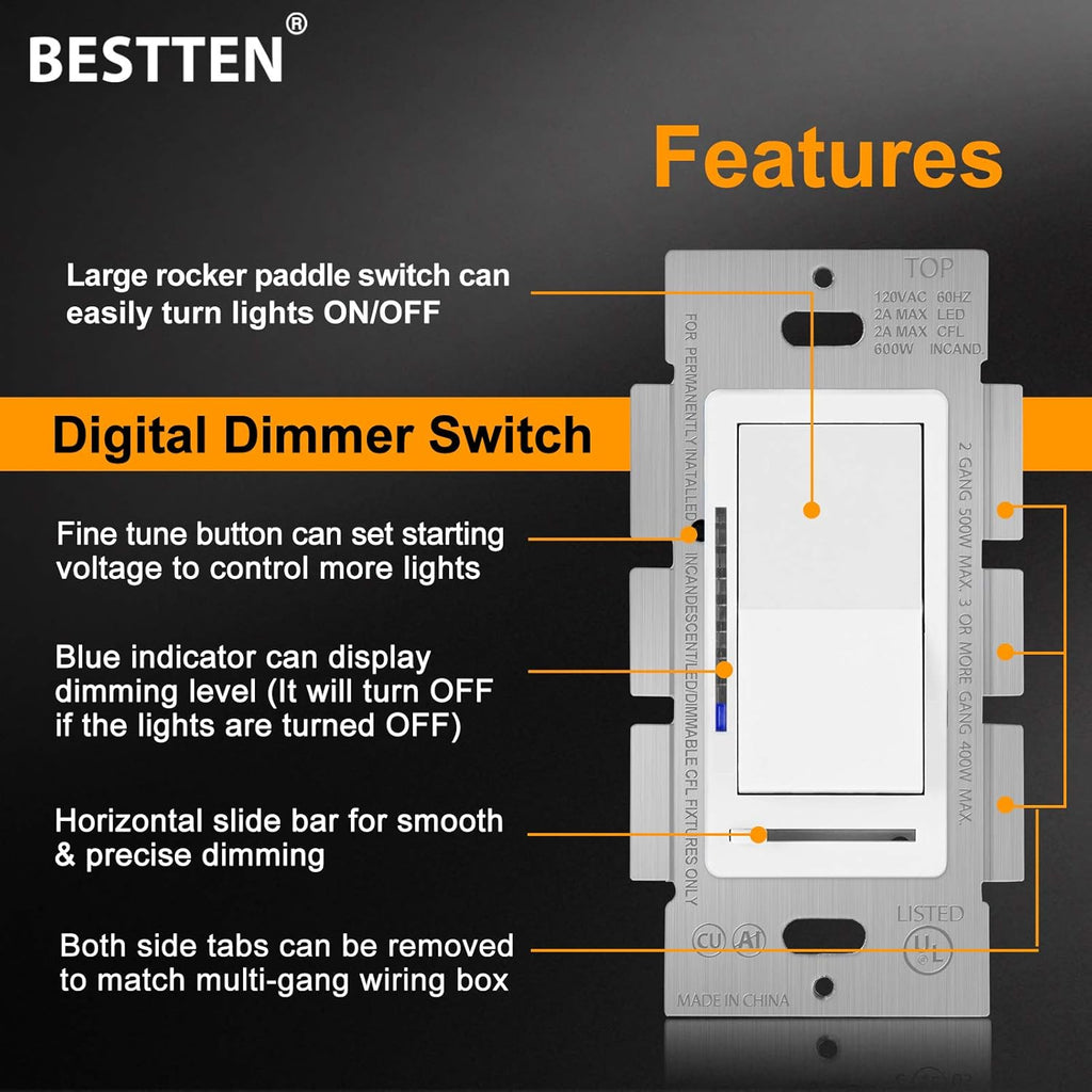 5 Pack Digital Dimmer Switch with Wallplate, White K330