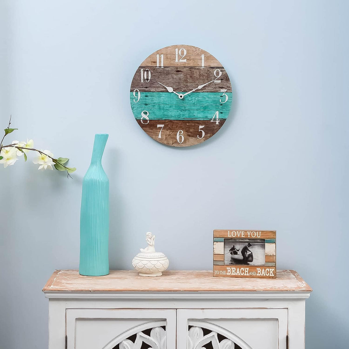 Rustic Coastal Wood Round Wall Clock B774