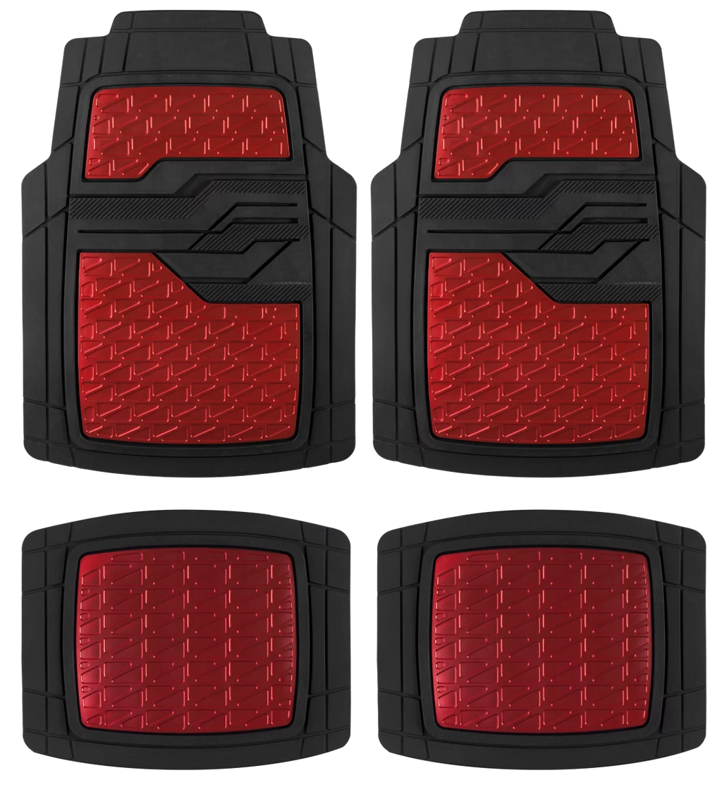4PC Rubber Floor Mats Metallic Plate Red Universal Fit H936